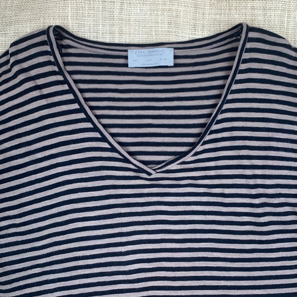 Zara Trafaluc Shirt Black Brown Striped Small - Picture 2 of 8
